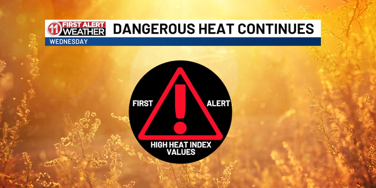 First Alert: More heat alerts for Wednesday due to high heat index values