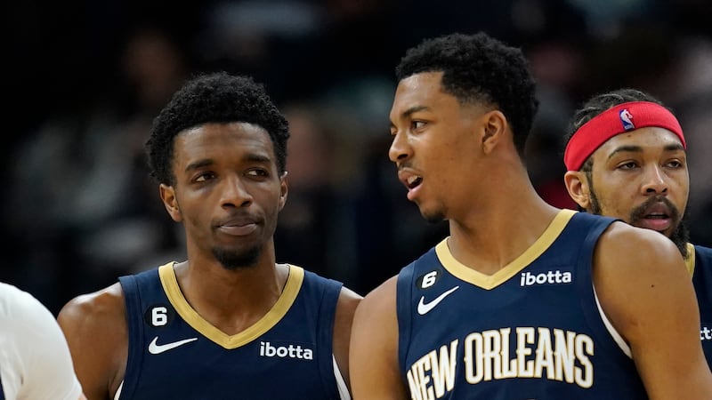 Herb Jones and Trey Murphy II with Brandon Ingram in the back